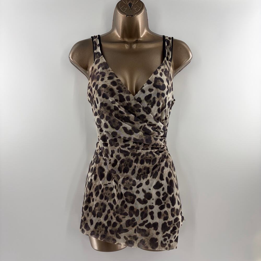 Sweet Pea by Stacy Frati Y2K Leopard Print Mesh Faux Wrap Tank Top